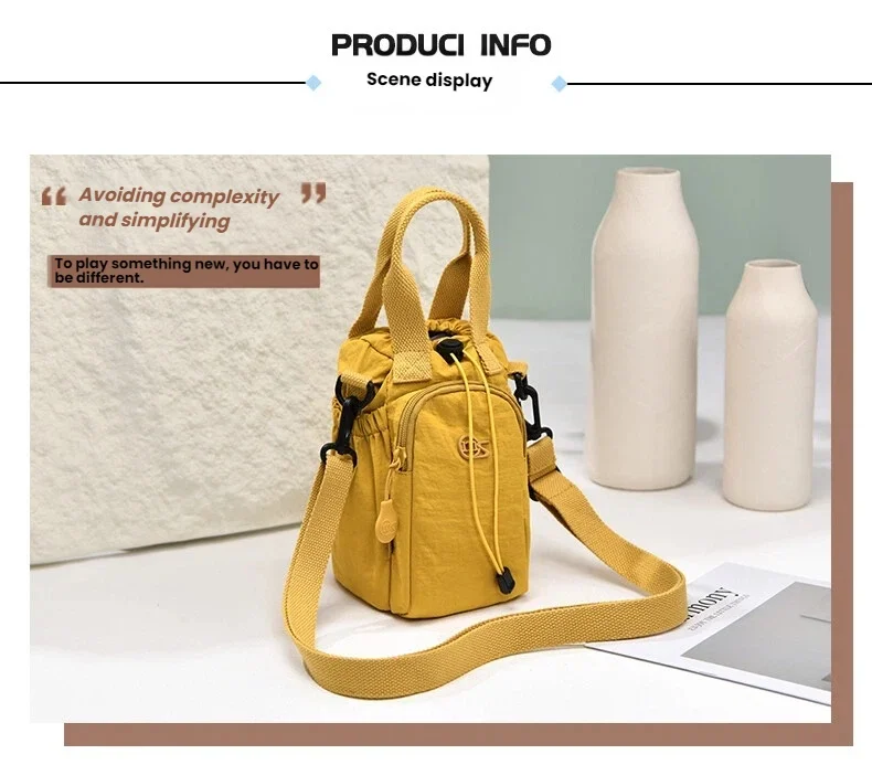 Tragbare Wasserflaschentasche mit Kordelzug, Kleine Handtasche mit Handyfach und Verstellbarem Schultergurt für Reisen und Spaziergänge – Detail 1