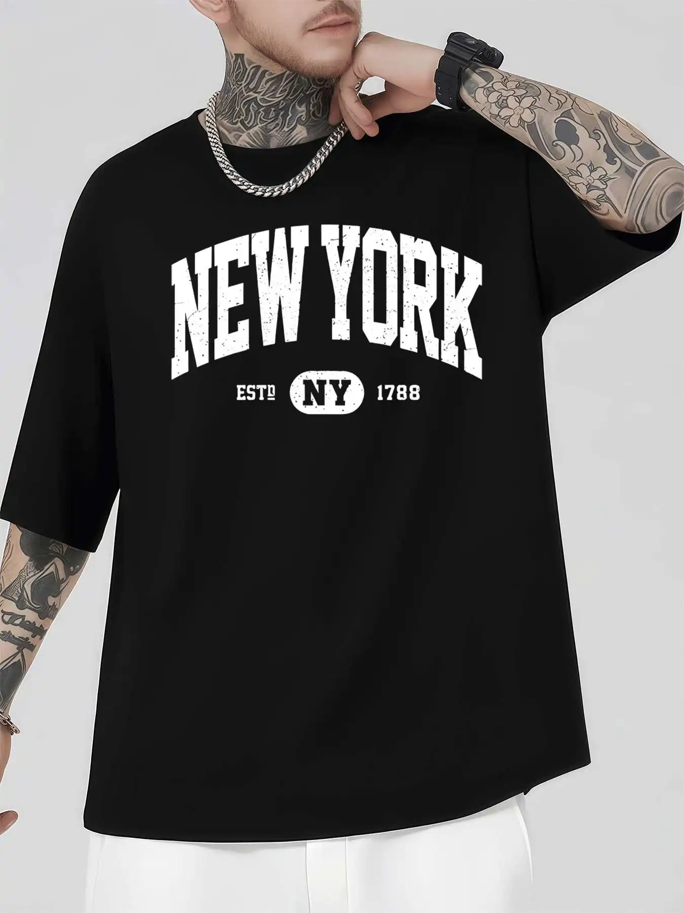 

Футболка New York, модная мужская футболка с короткими рукавами из чистого хлопка с круглым вырезом, 220 г/м2, новая летняя повседневная футболка с круглым вырезом