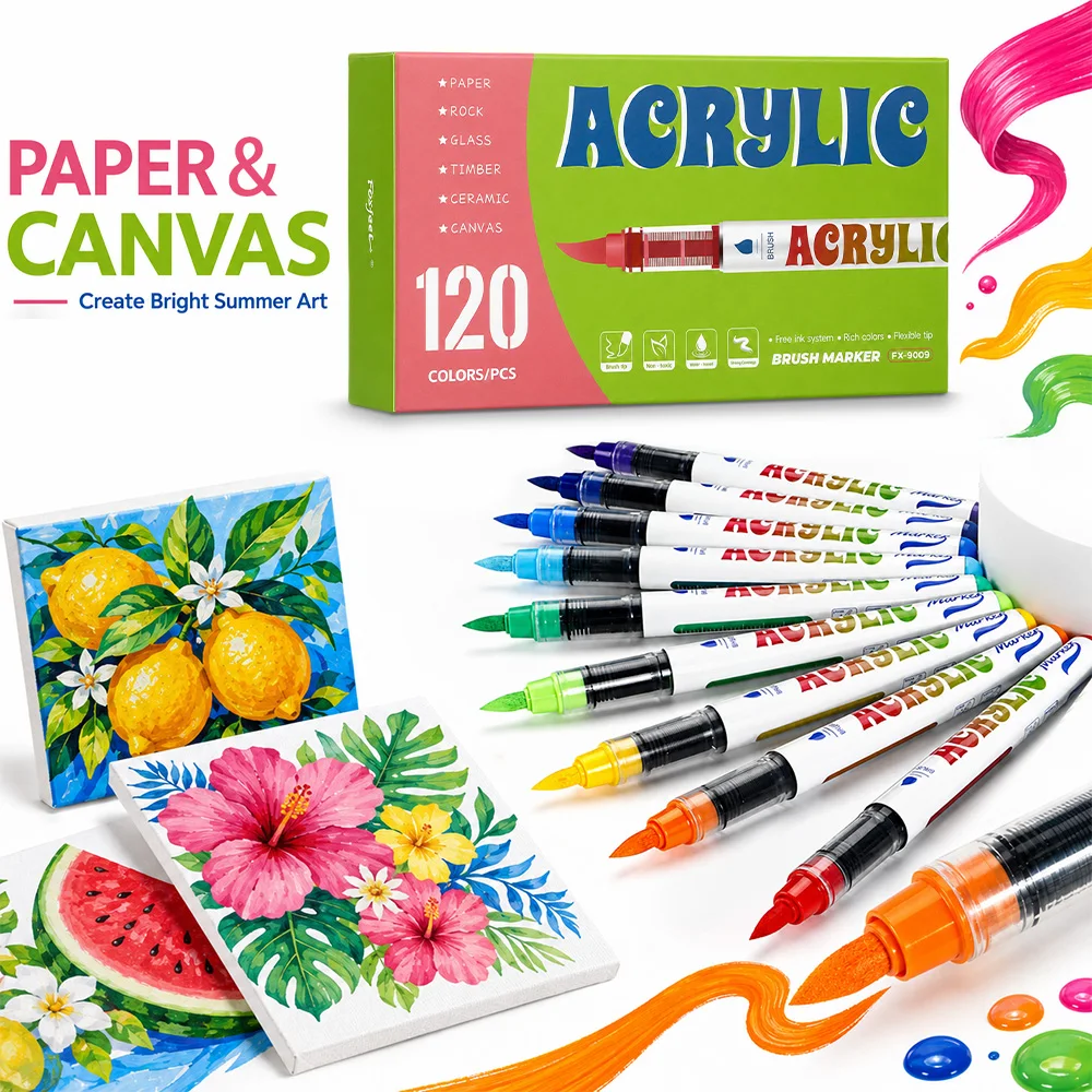 12/24/36/48/63/72/84/120Colors Acrylic Paint Marker Set Water Based Brush Tip Pens Rock Painting Wood Ceramic Glass DIY Art Tool