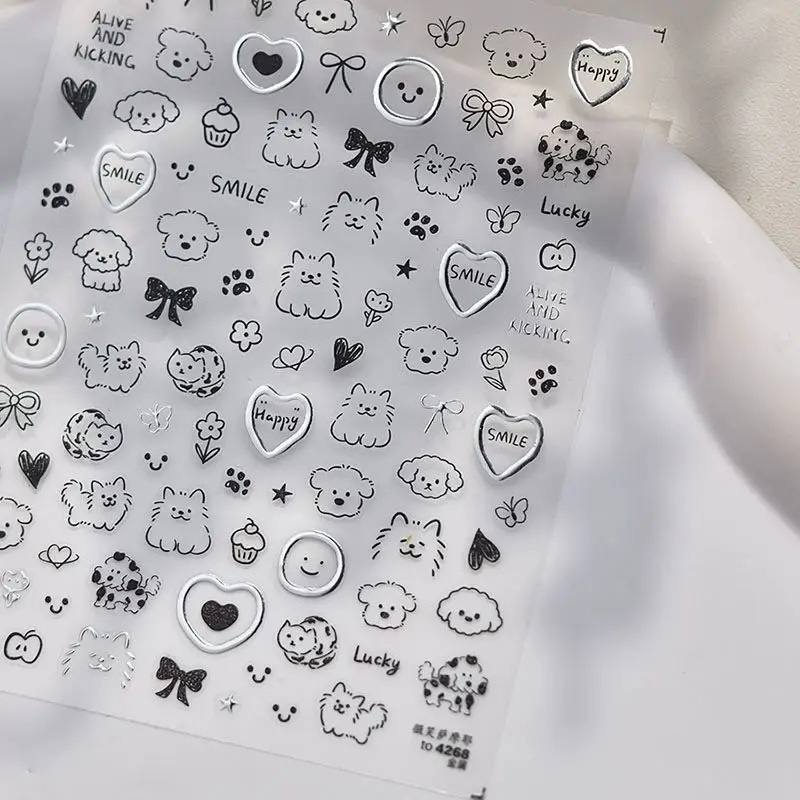 1set Samoyed Smile Line Art Dog Cat Cute Stickers with Backing Card for Scrapbooking Journaling Phone Case DIY High Aesthetic