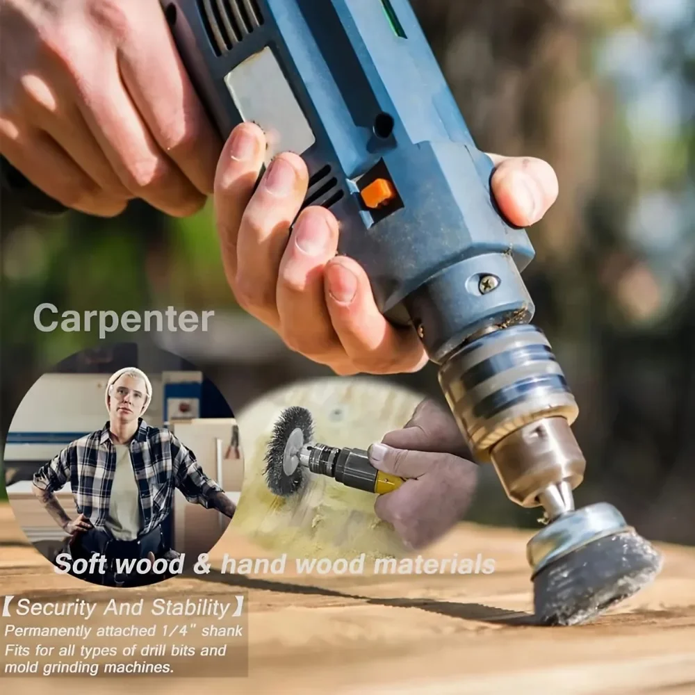 Description Picture 4 of itemWire Brush Wheel Cup Brush Set Wire Brush for Drill 1/4 Inch Hex Shank 0.012 Inch Coarse Carbon Steel Crimped Wire Wheel