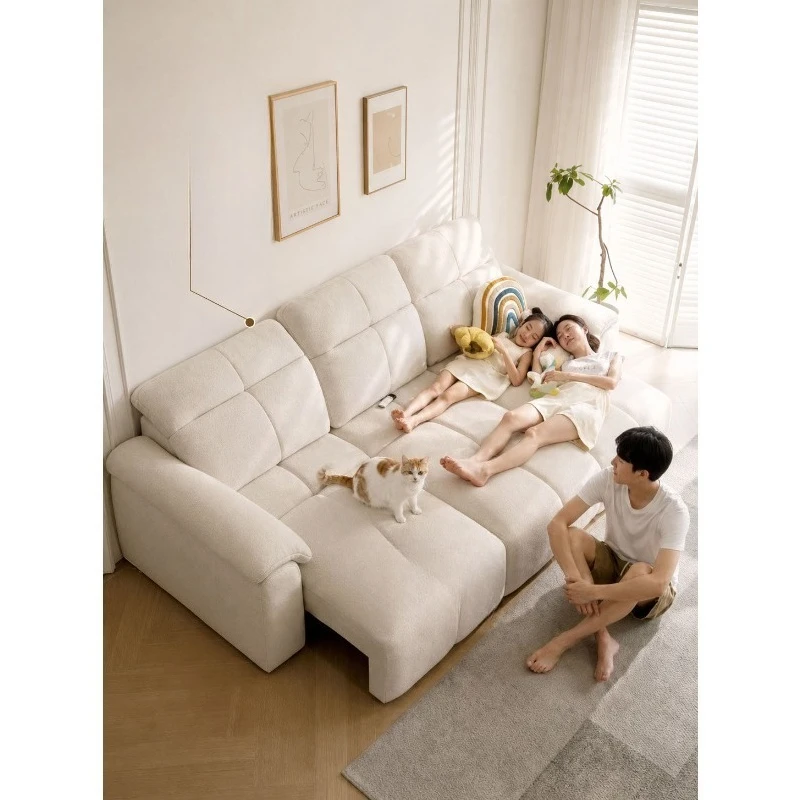 Electric sofa bed foldable cat scratching cloth, chenille multi-functional sugar cube retractable sofa zero against the wall