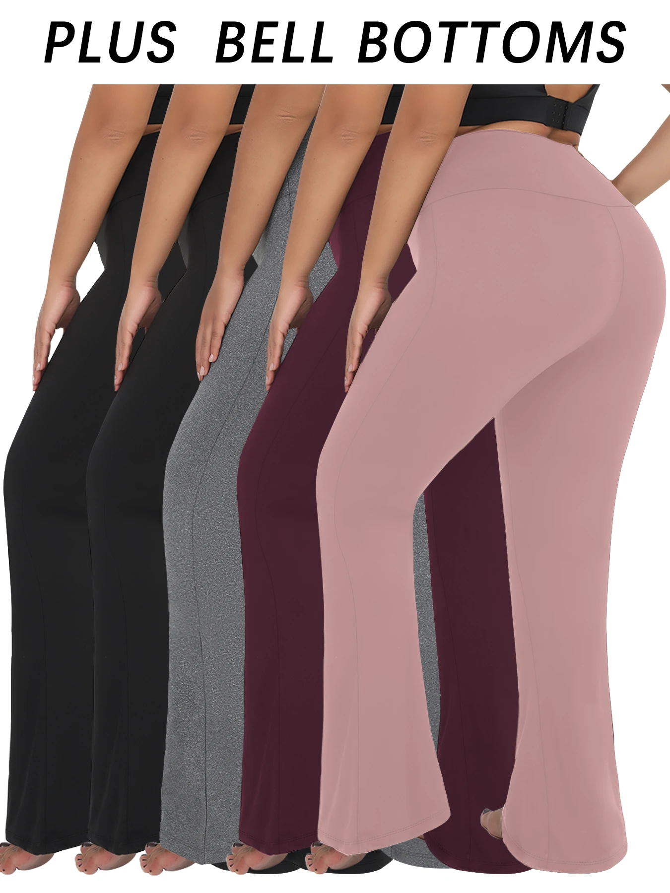 

5 Pack Plus Size Women's Super Soft High Waisted Flare Pants, Leggings Tummy Control Soft Bootleg Bell Bottoms Running