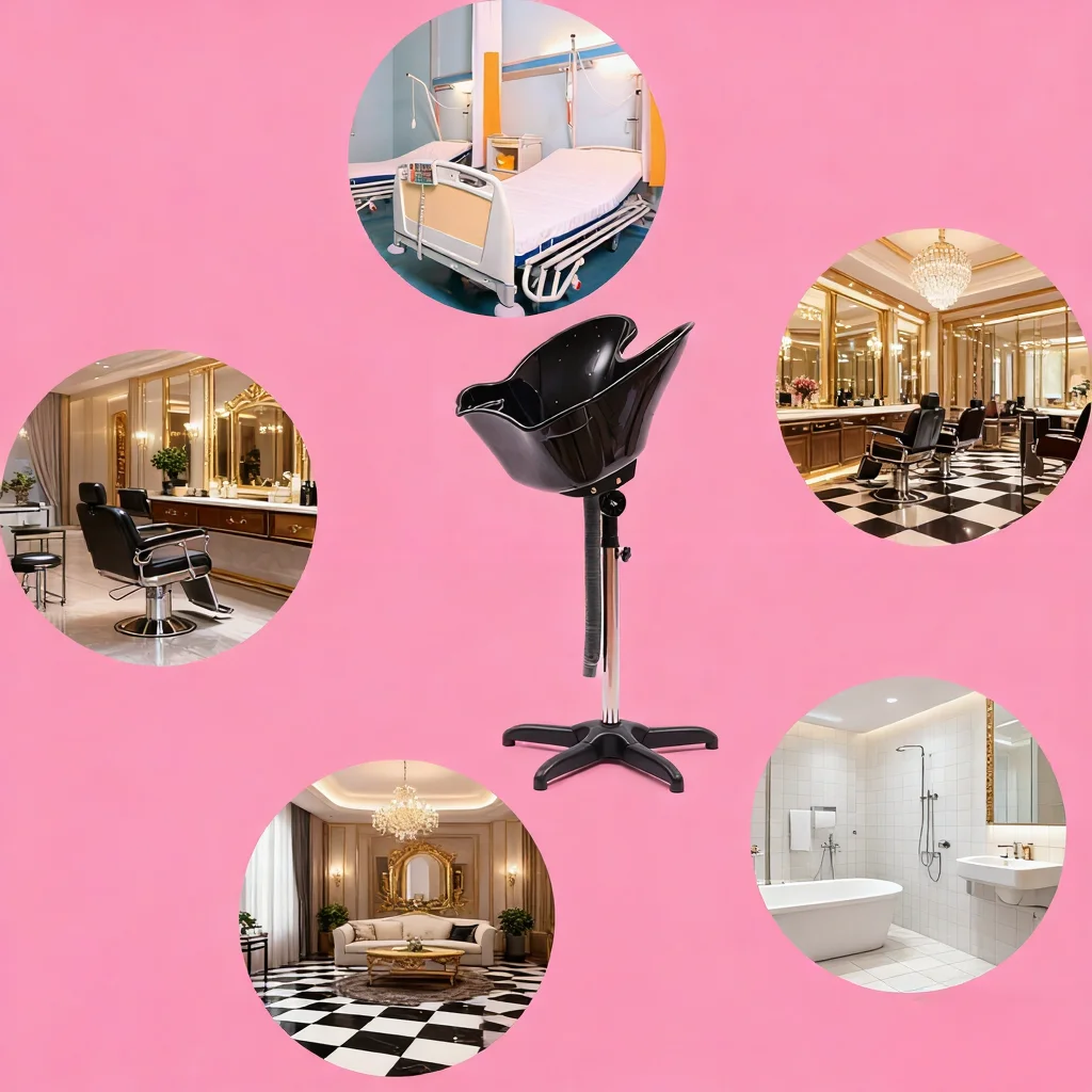 حوض غسيل الشعر البلاستيكي بارتفاع قابل للتعديل، حوض رفع الشعر مع حامل من الفولاذ المقاوم للصدأ لكبار السن والنساء الحوامل