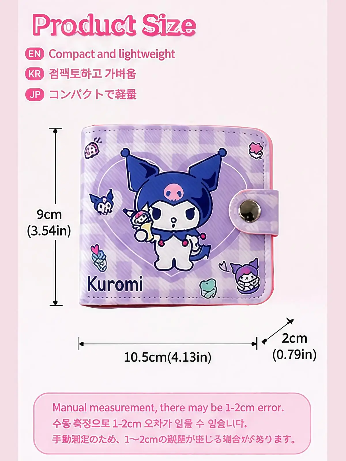 Sanrio Wallet PU Leather Girls Card Holder With Hasp Kuromi Cinnamoroll My Melody Coin Purse Kids Money Bag Student Gift - view 3