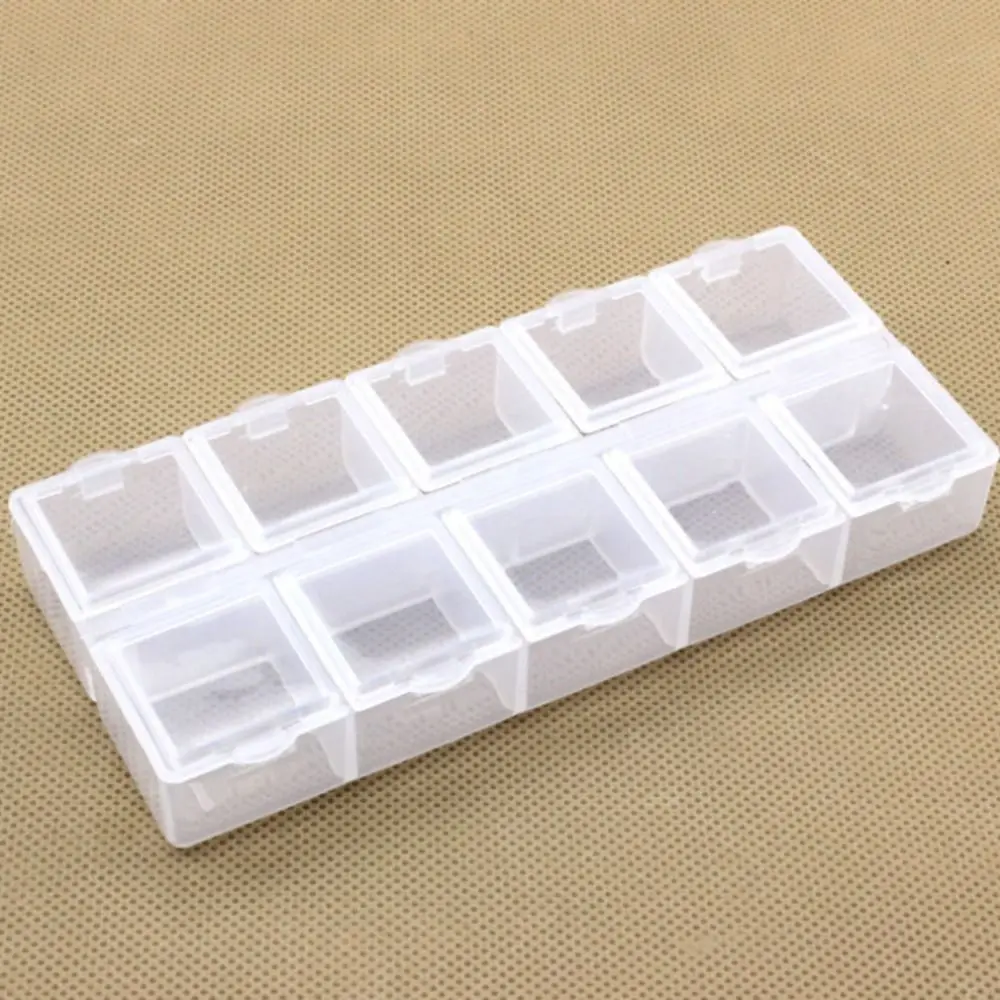 Packaging Tool Transparent Bead Organizer Plastic Rectangle Plastic Box Organizer Pink 10 Grid Square Box Table