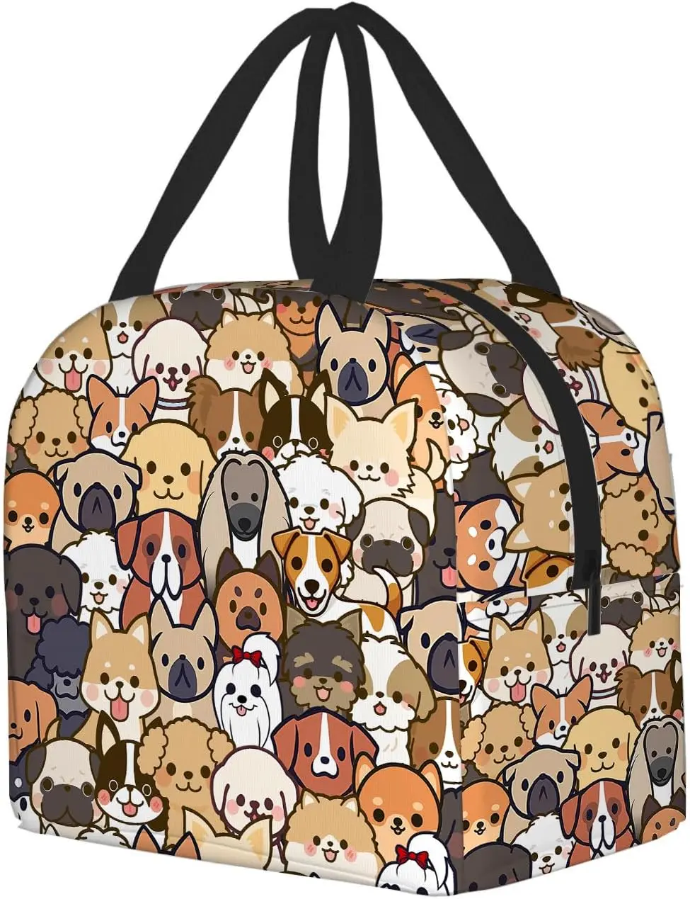 Cute Dog Lunch Bag Kawaii Puppy Lunch Box Animal Print Compact Tote Bag Reusable Purse for Women Picnic Beach Office Work