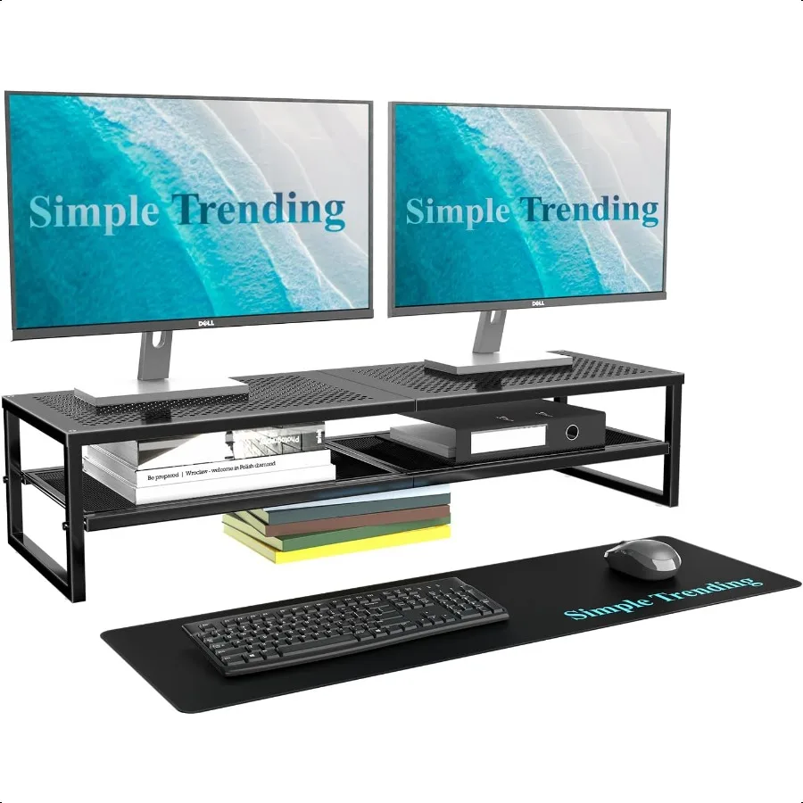 

Simple Trending 2 Tier Metal Dual Monitor Stand RiserComputer Office Desktop Organizer for 2 Monitors With 32x10 Mouse Pad for