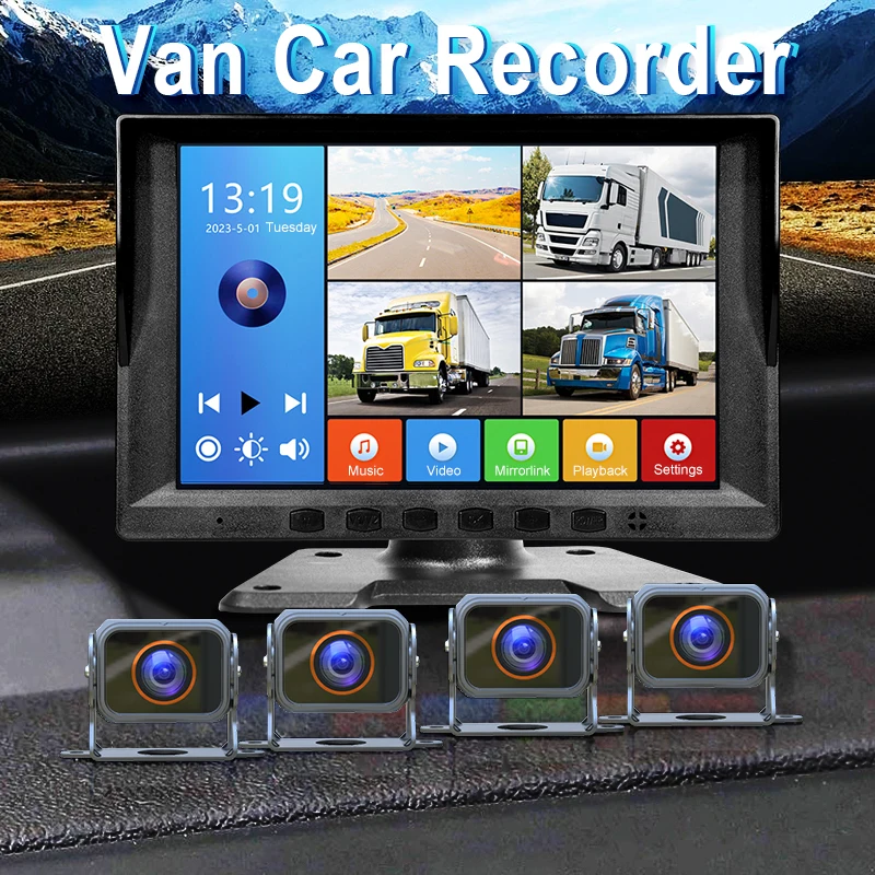 8 Inch Truck Dash Cam Support MP5  IPS Split Quad DVR Screen with HD 1080P Night Vision Camera Car Recorder Monitor System Kits
