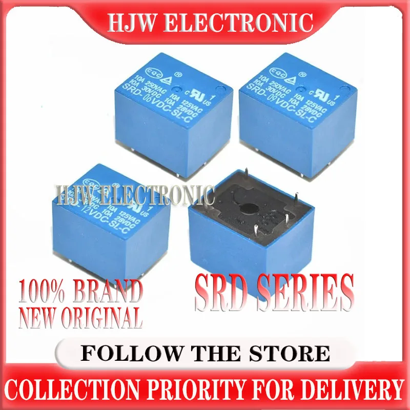 10pcs Relays SRD-03VDC-SL-C SRD-05VDC-SL-C SRD-06VDC-SL-C SRD-09VDC-SL-C SRD-12VDC-SL-C 3V 5V 6V 9V 12V 24V 48V 10A 250VAC 5PIN