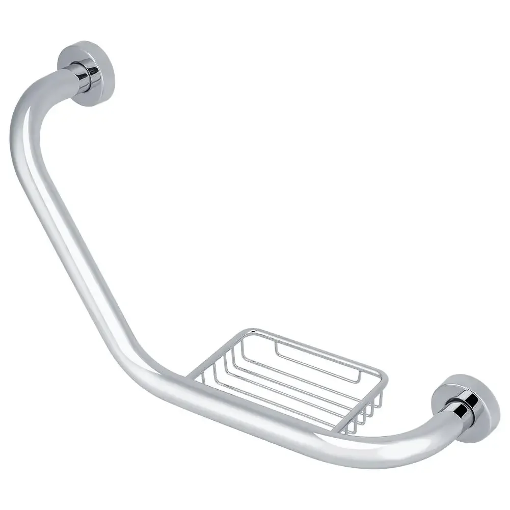 Stainless Steel Bathroom Grab Bar w/ Soap Holder Bathtub Arm Safety Handle Bath Shower Tub Anti Slip Handrail Grip for Elderly