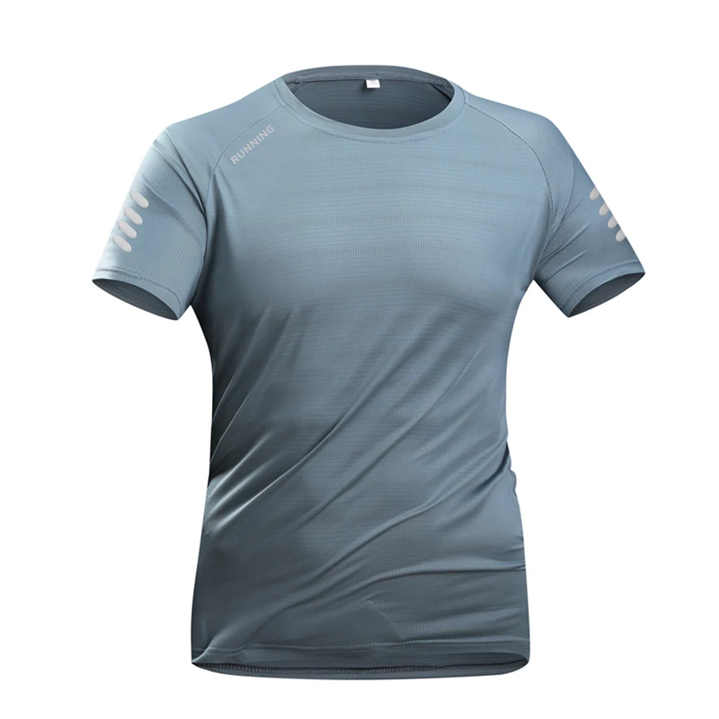 Chrlck camiseta de corrida masculina verão gelo seda fina superior impressão reflexiva secagem rápida manga curta respirável camisetas de fitness