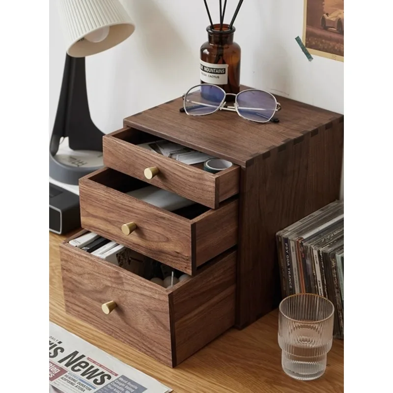 Premium Quality Walnut Wood Desktop Storage Box with Multiple Drawers for Office and Home Organization