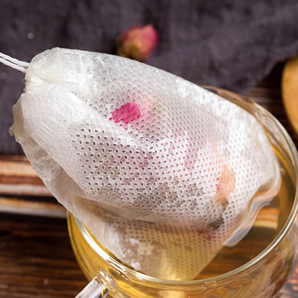 Sacos de infusor de chá de tecido não tecido com cordão, saquinho, sacos de filtro para chá solto, cozinha, 100 pcs