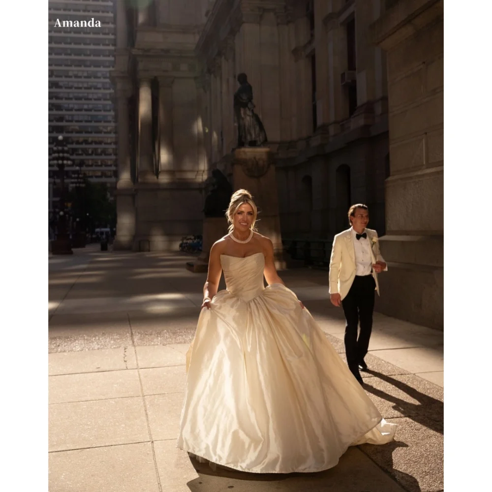 

Amanda Customized White Strapless Sleeveless robes de soirée Taffeta A-line Party Dresses Floor-Length Backless Prom Dress 2024
