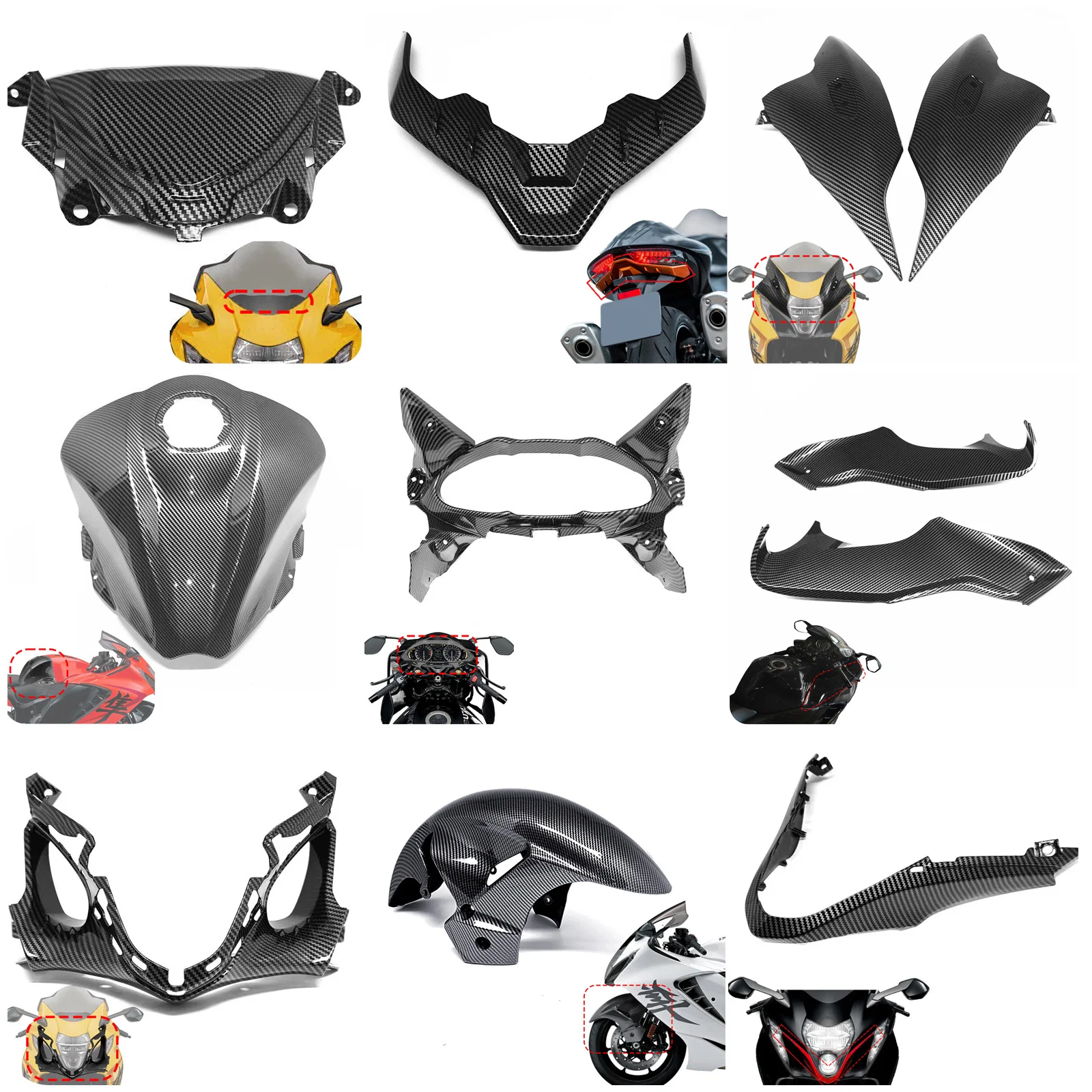 Carbon Fiber Pattern Front Complete Bodywork Fender Fairing Cowls for suzuki hayabusa gsx 1300 r gsx1300r 2021 - 2024