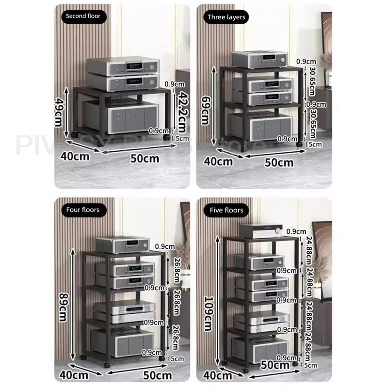 2-5 Tier Speaker Stand 360°Wheel Audio Rack Sturdy Metal Frame Amplifier Shelf 40x50cm Storage Bracket For Home Theater Radio DJ