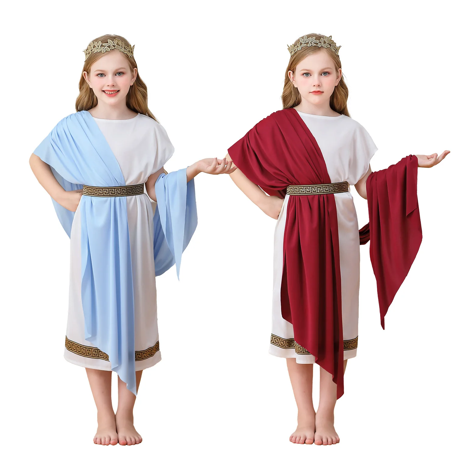 

Unisex Kids Greek God Costume White Roman Toga Robe Carnival Stage Performance Outfit