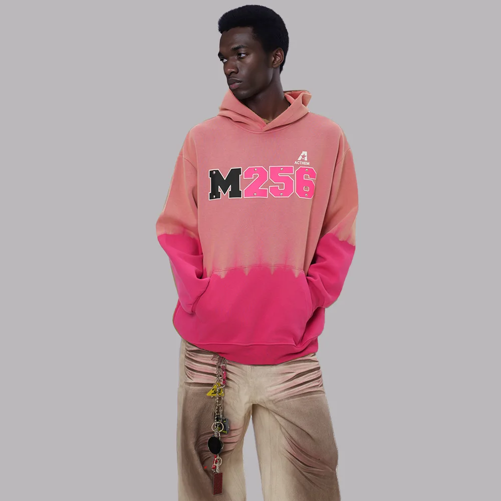 

Hip hop style sleeve hooded sweatshirt casual color blocked spray horse chestnut loose fit autumn and winter outdoor clothes