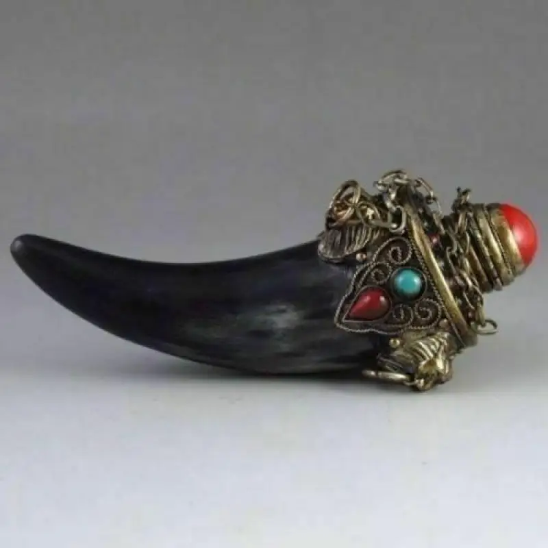 

Original ! Exquisite Chinese Old Hand-Carved Ox-Horn Snuff Bottle Inlay Gem