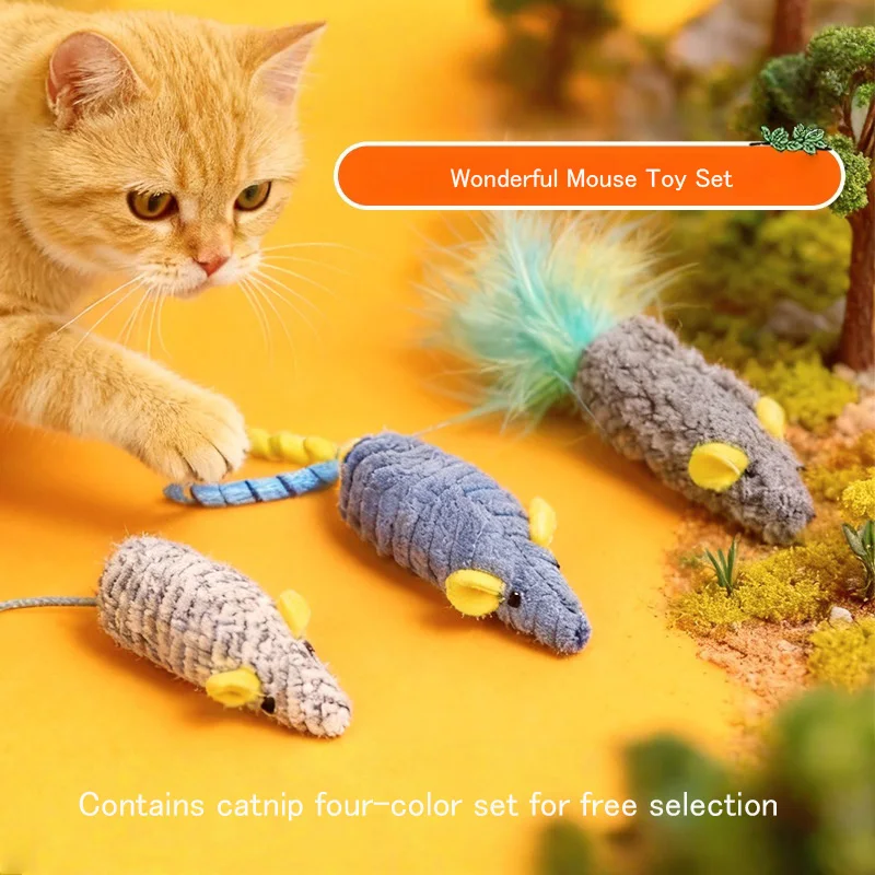 

Pet Cat Toys Catnip False Mouse Feather Rainbow Mouse Toy Funny Playing Toys For Kittens