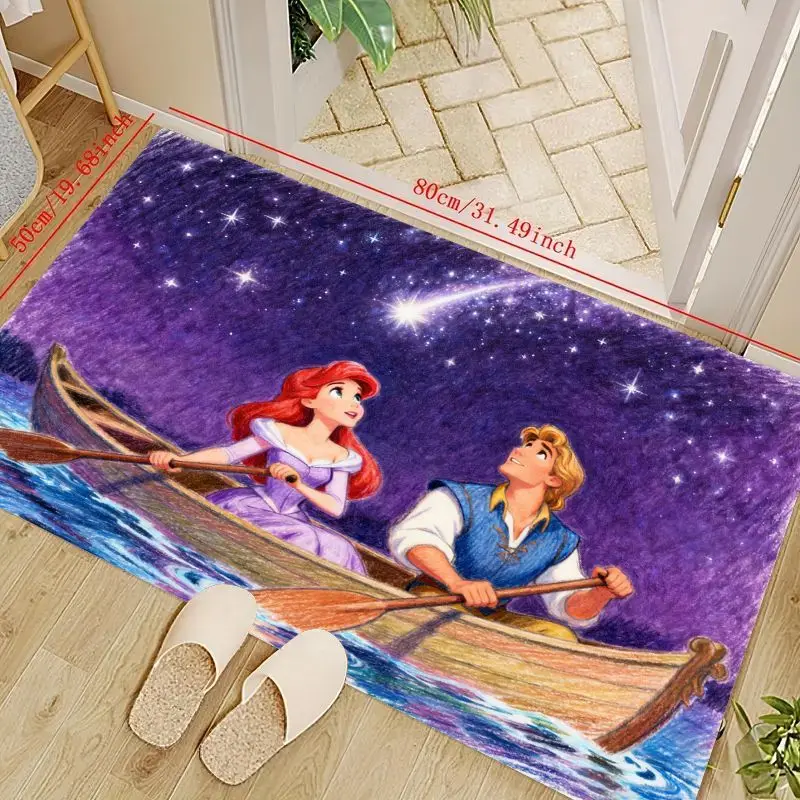 

1PC Disney The Little Mermaid Ariel & Prince Eric Romantic Starry Night Area Rug, Cartoon Princess Soft Non-Slip Floor Mat for G