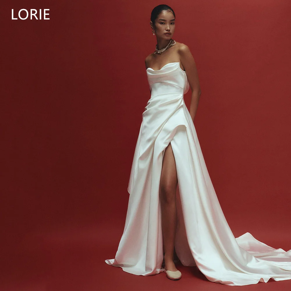 

LORIE Chic Strapless Wedding Dresses Sleeveless Pleats Side Slit A-Line Bride Prom Gown Floor-Length Bridal Gowns Customized