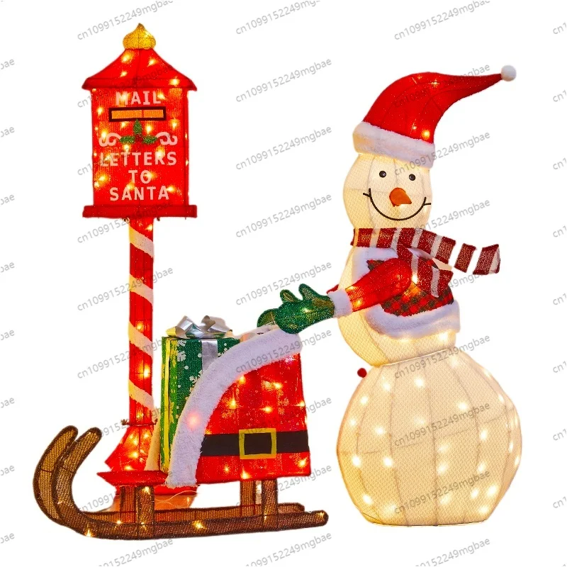 Christmas glowing cart snowman train gift scene arrangement Christmas tree wrought iron snowman ornament