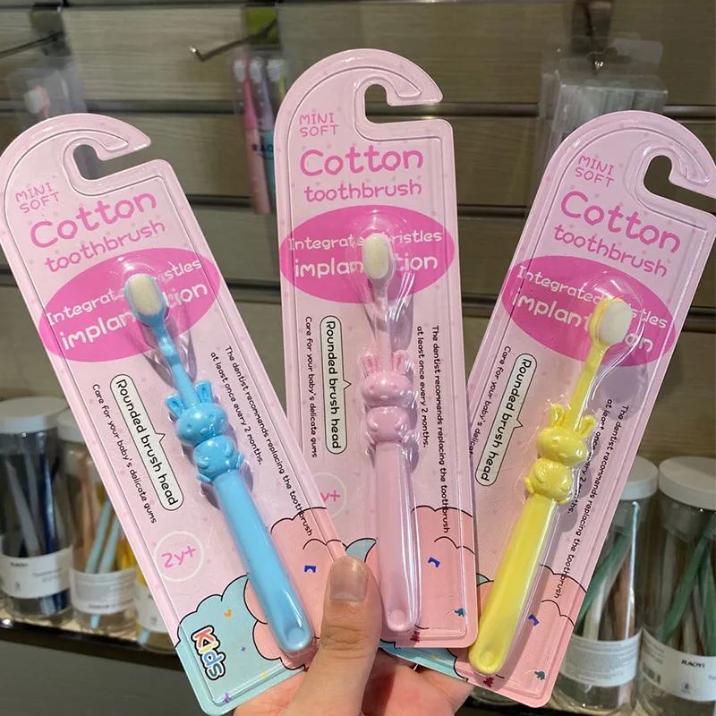 Mini Soft Cotton Toothbrush for Children, Antibacterial, Cartoon Fine Brush, Suitable for Infants, aged 2-12, Soft Bristles