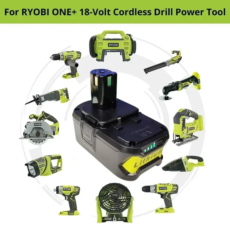 9.8Ah 12.8AH per RYOBI P108 18 V One +Plus batteria 18 Volt utensili elettrici agli ioni di litio P104 P107 RB18L50 RB18L20 P108