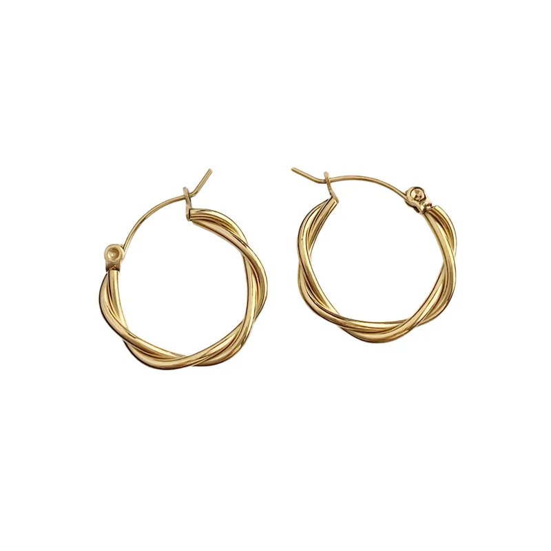 2023 Gold Silver Color Stainless Steel Hoop Earrings for Women Simple Round Circle Twisted Braid Ear Rings Steampunk Accessories