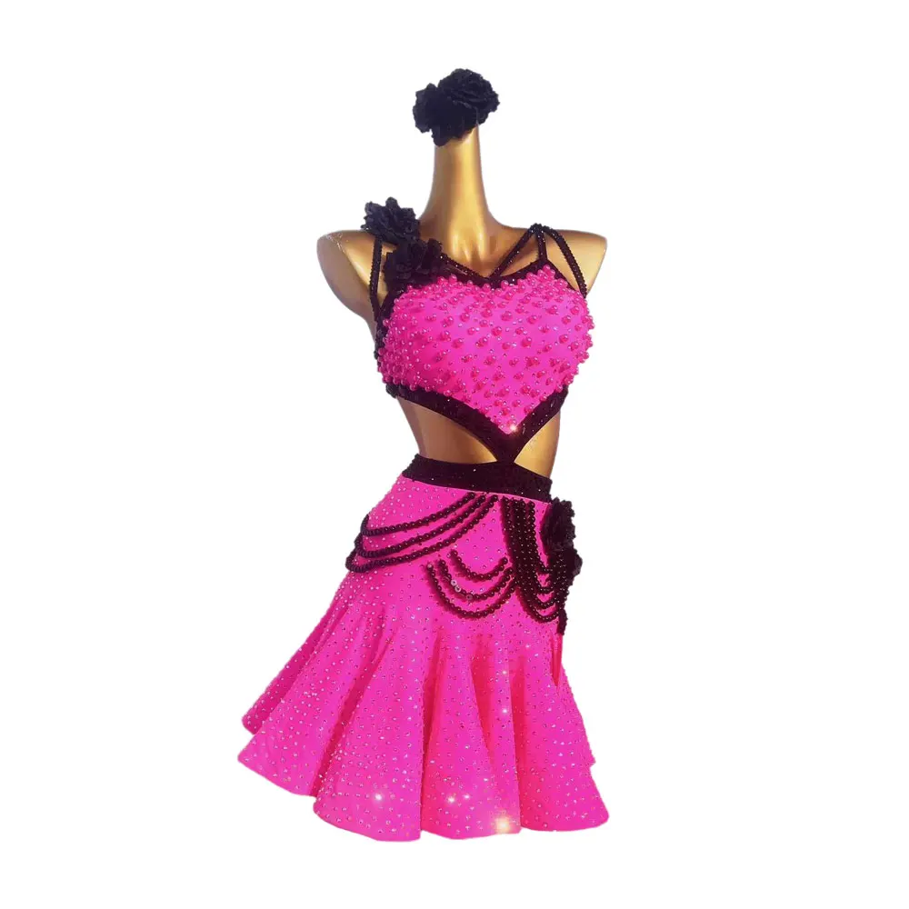 Latin Dance International Stage Performance Uses Dual Color Large Pearl High-end Custom Samba Professional Dress