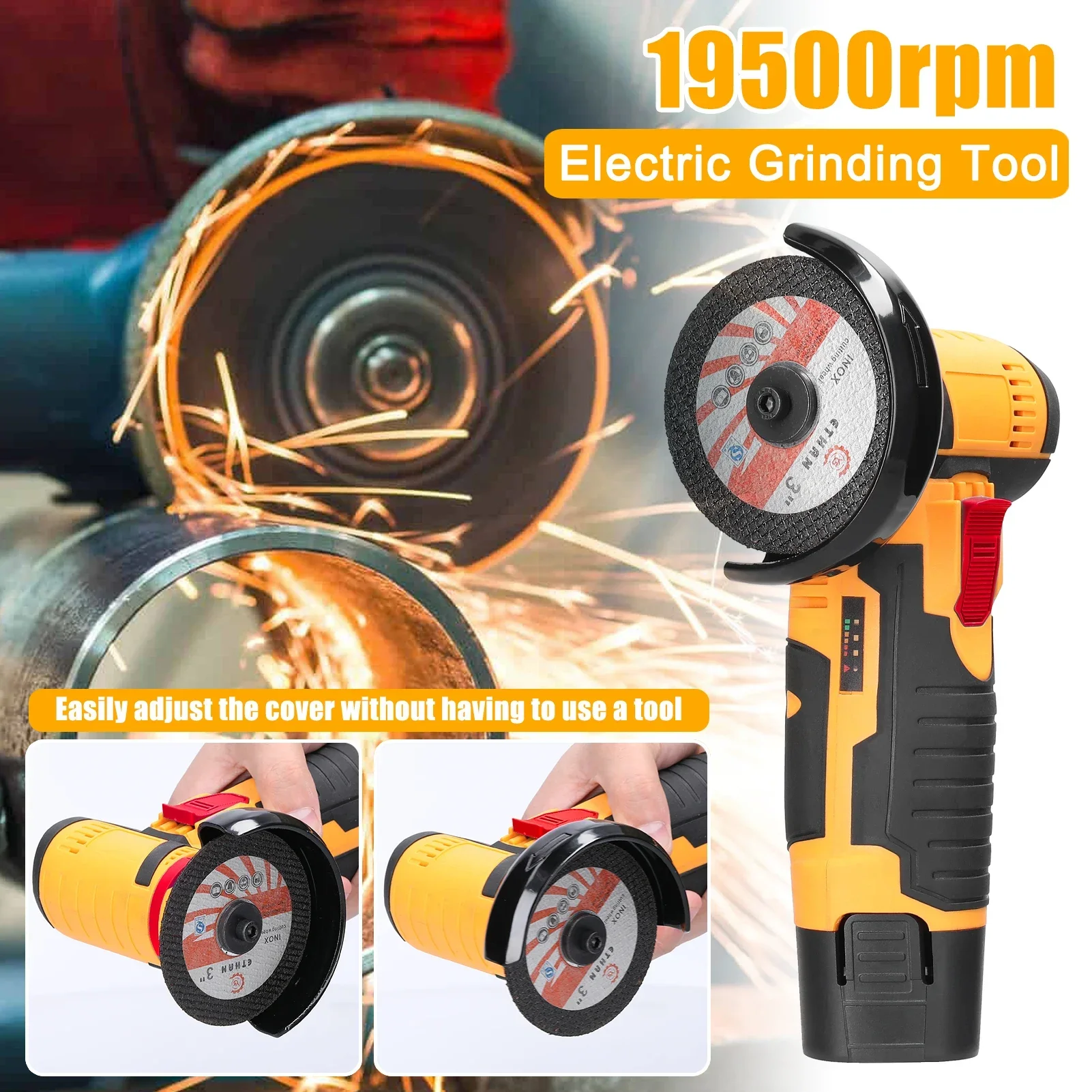 19500rpm Electric Angle Grinder Brushless/Brush Motor Rechargeable Grinding Machine Cutter for Cutting Polishing Ceramic Tile