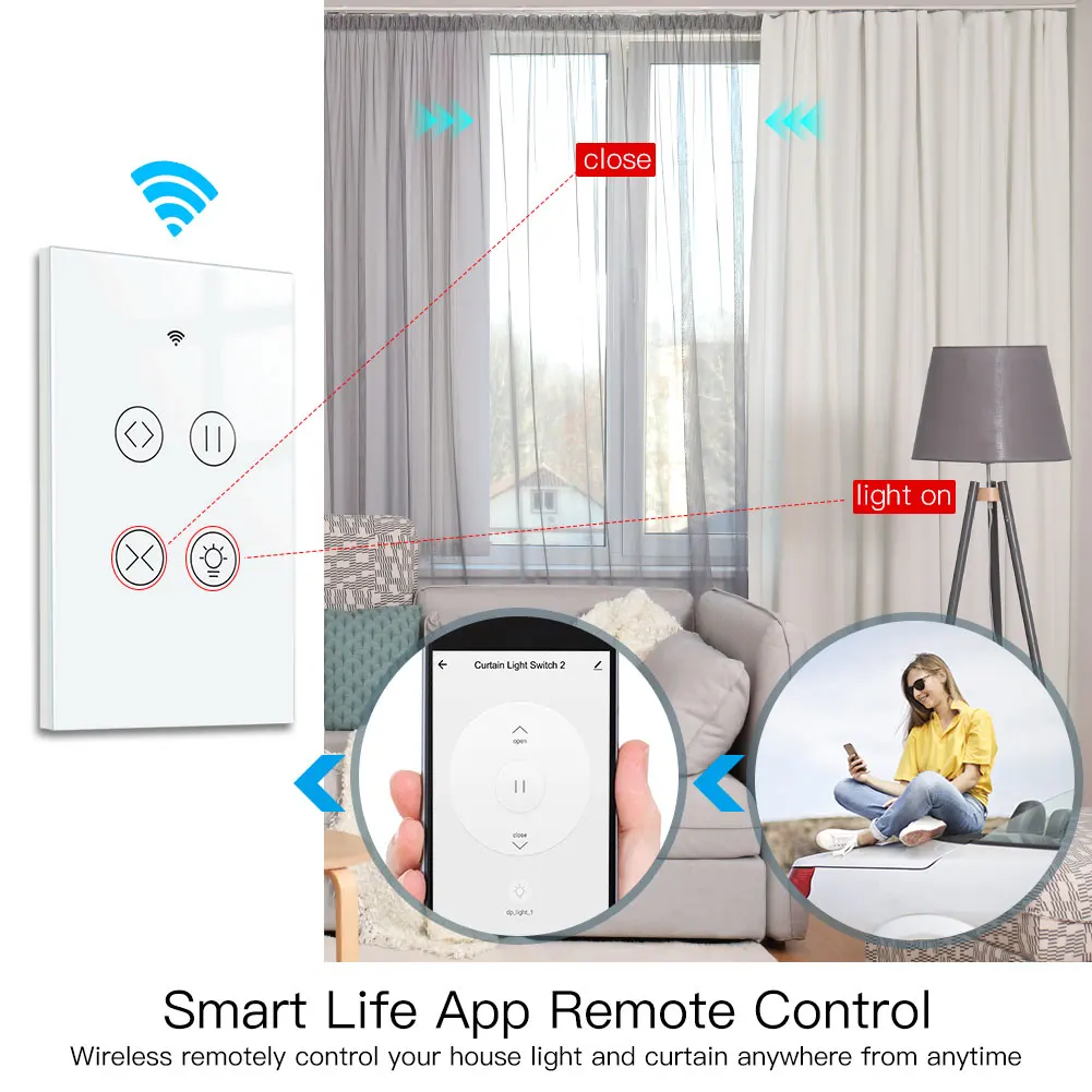 New Tuya Smart WiFi RF Glass Panel Curtain Light Touch Switch Smart Life App Remote Control Google Home Alexa Voice Control