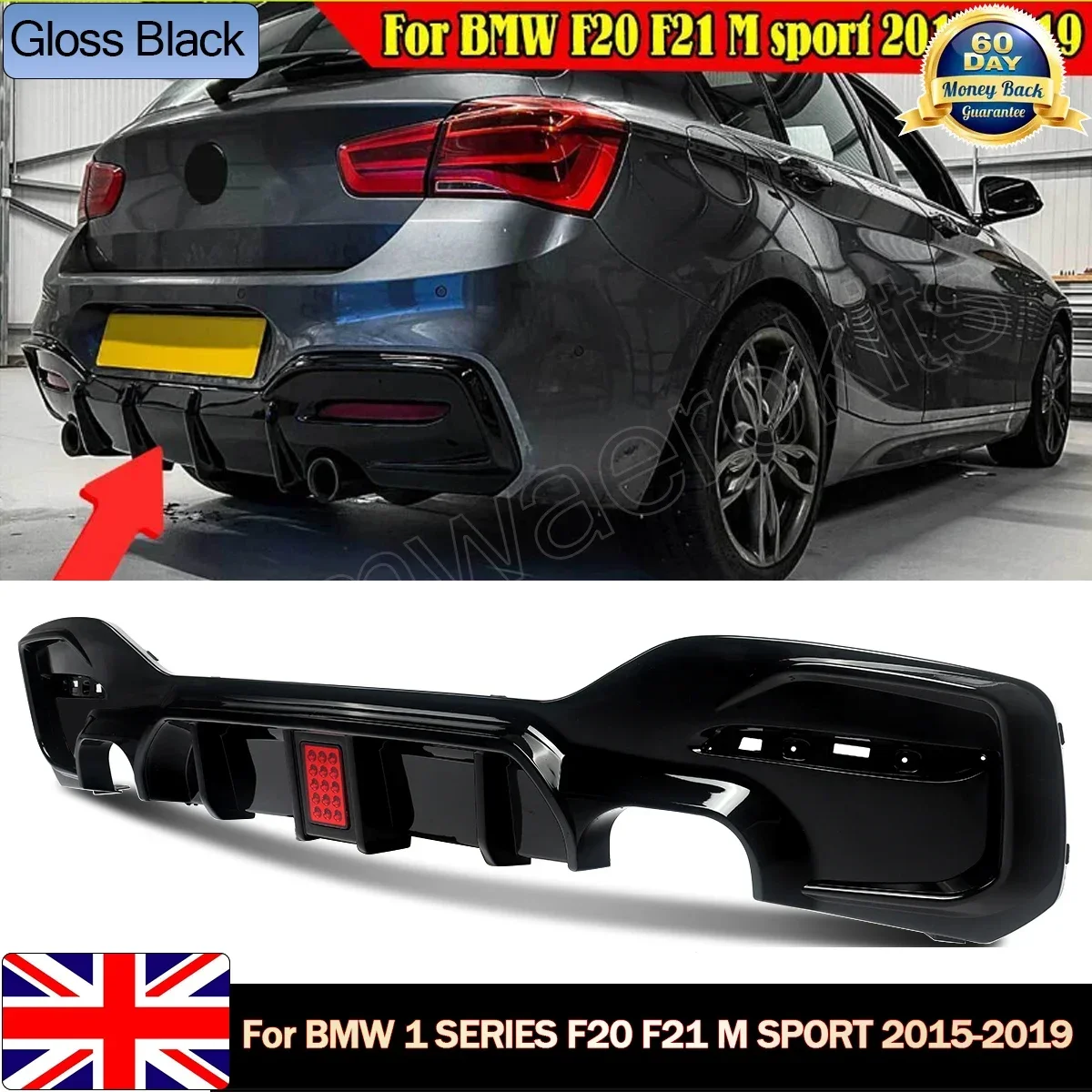 Rear Lip Diffuser Spoiler for BMW 1 Series M Sport F20 F21 M135i M140i 15-18 Bumper with Brake Light Glossly Black Accessories