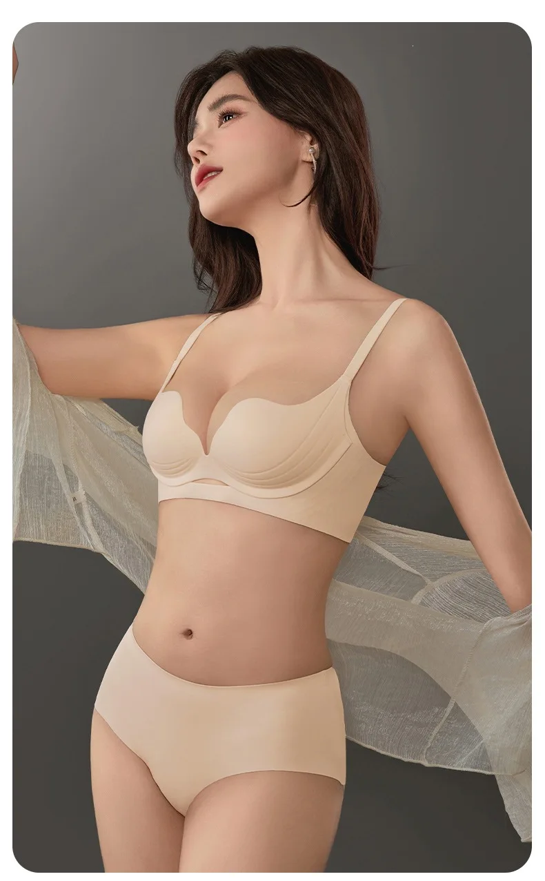 Women Wireless Petal Cup Bra Invisible Seamless Push Up for Small Bust Lift Side Support No Empty Cup Gathering Underwear
