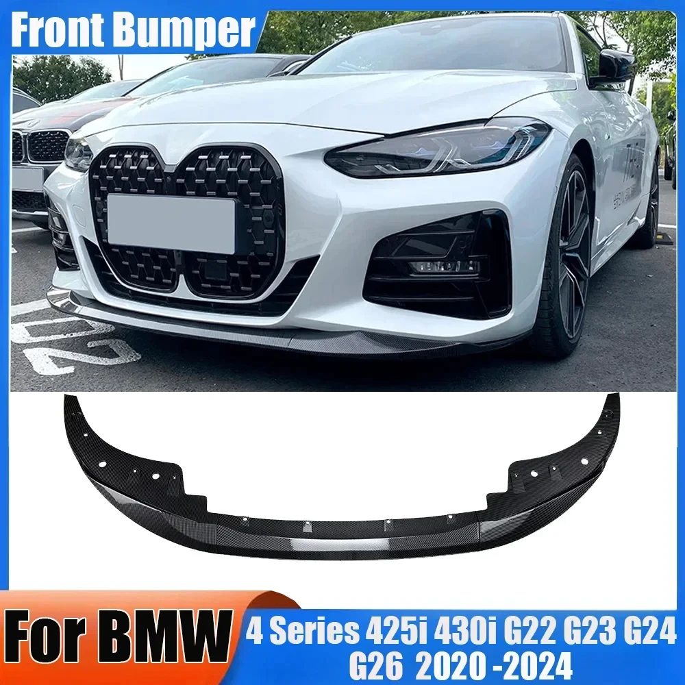 For BMW 4 Series 425i 430i G22 G23 G24 G26 2020-2024Car Front Bumper Below Lip Spoiler Carbon Look Splitter Strip Blade Body Kit