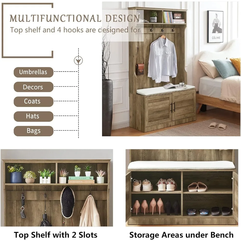 مقعد مدخل مقاس 71 بوصة مع خزائن تخزين ورف معطف ومقعد خشبي لغرفة الطين للممر