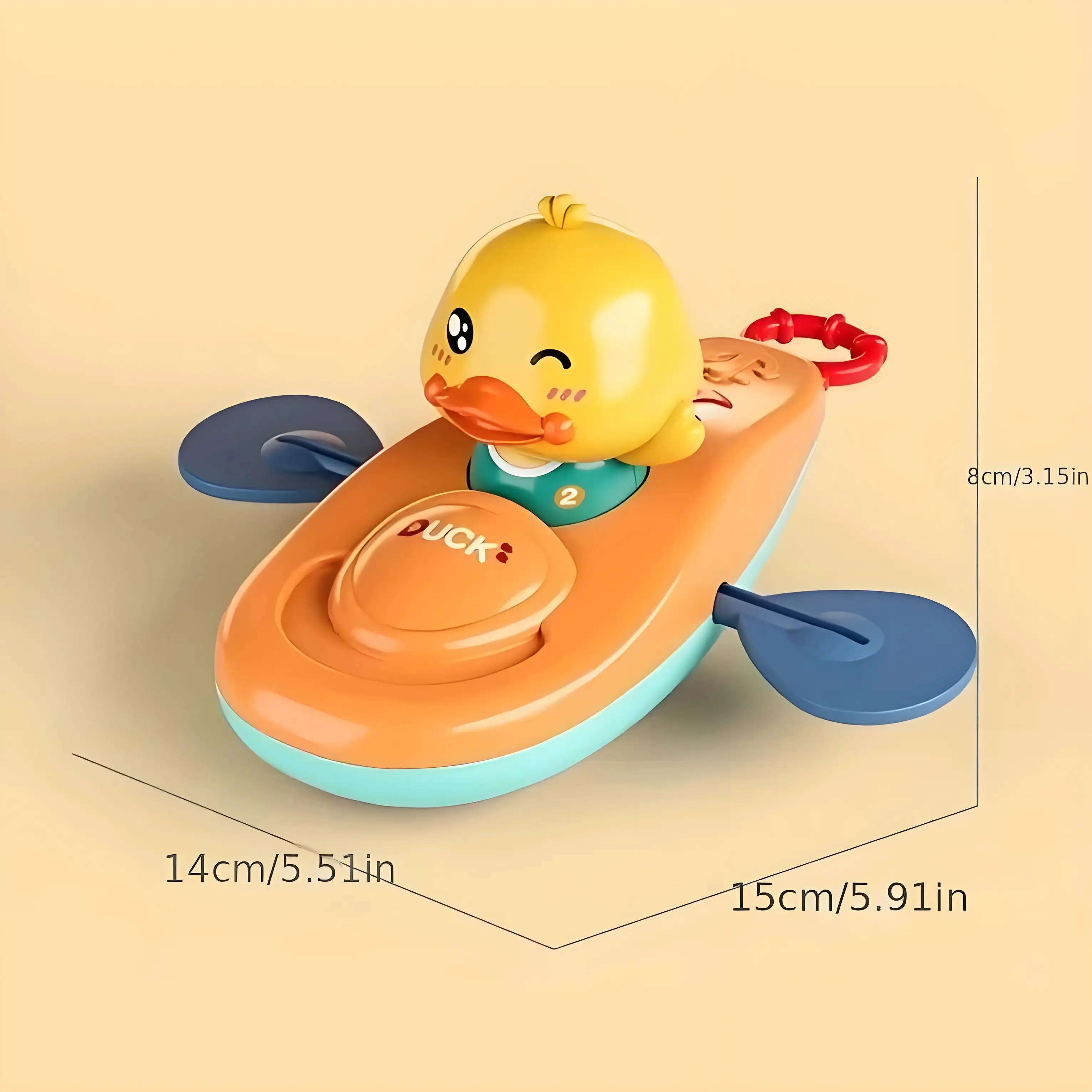 Jouet de bain en canoë à remonter avec canard pour bébé, Action d'aviron à ficelle pour baignoire et jeu de plage, filles, enfants et nourrissons
