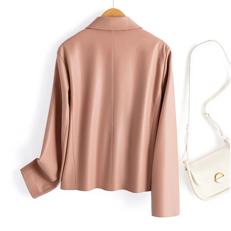 Nowe Kobiety Skóra dwoina Kurtka casualowa Wiosna Jesień Moda Jednorzędowa Prostota Luźna skórzana kurtka Kurtka motocyklowa Kobiety