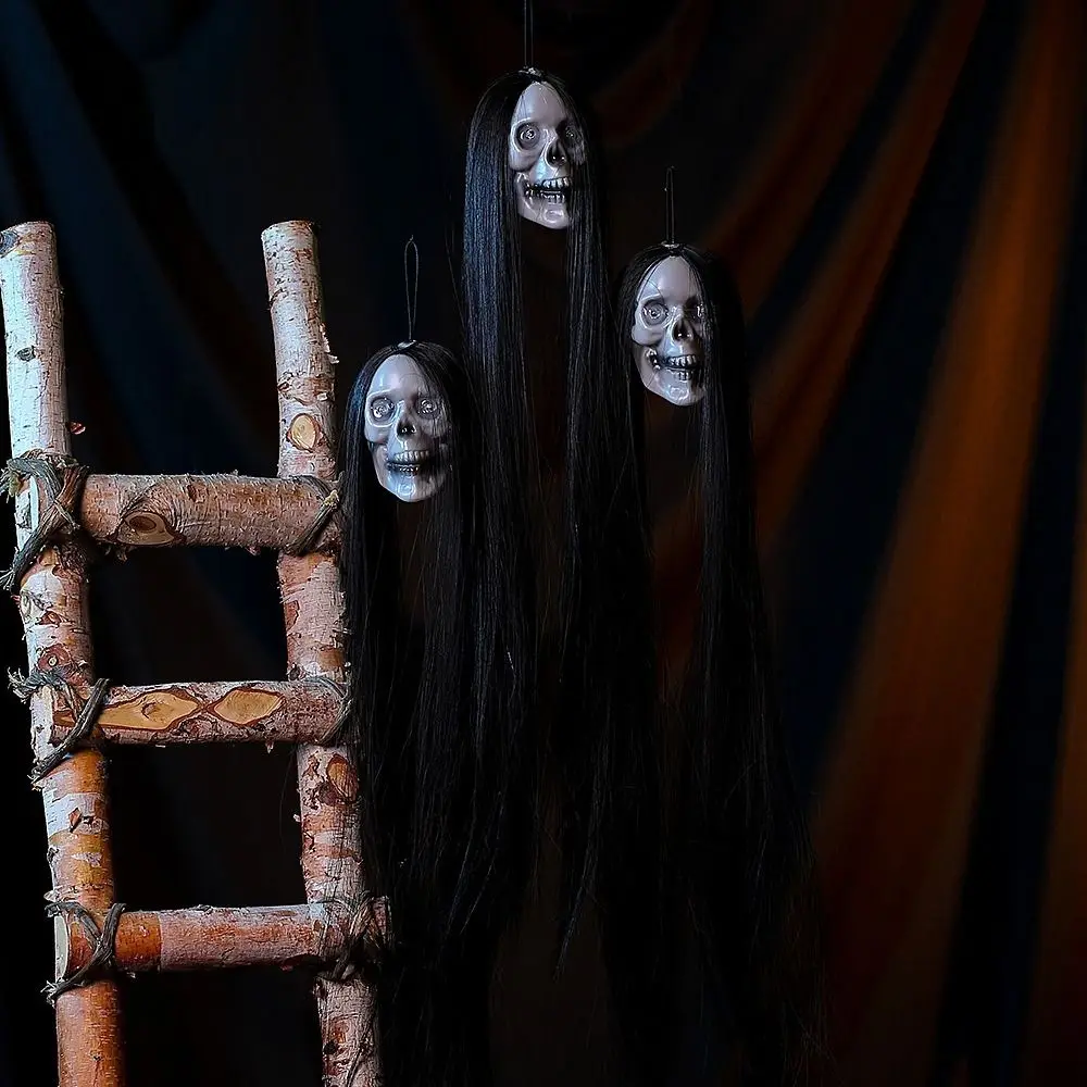 Plastic Halloween Hanging Ghost Red Blinking Eye LED Light LED Light-emitting Skeleton Horror Style Long Hair Long Hair Ghost