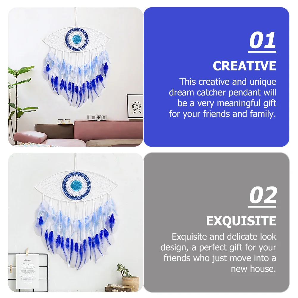 

Luminous Evil Eye Dream Catcher Pendant Handmade Plumes Wall Hanging Decoration Home Pendant Bedroom Hanging Decor