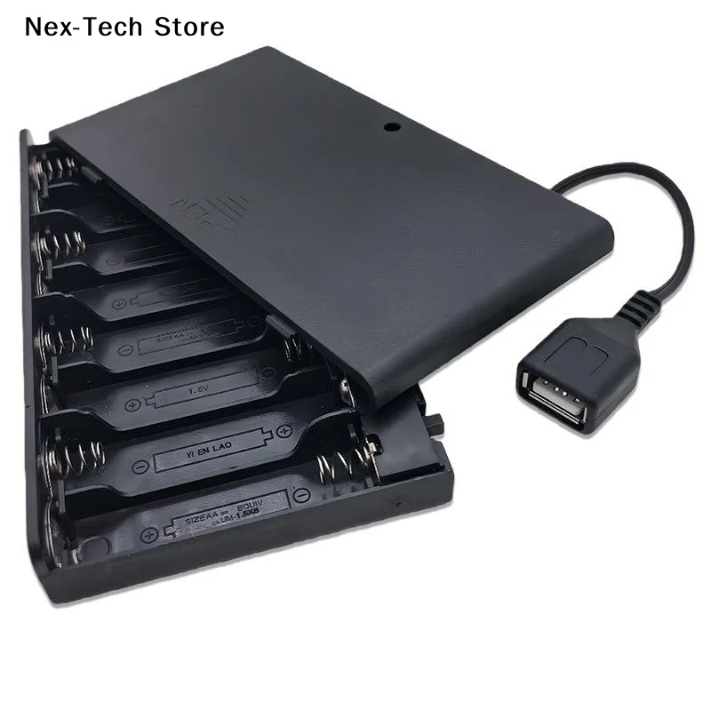 1Pcs USB Mini Power Supply Battery Box With Cover And Switch 8 X AA USB Battery Box For 12V LED Strip Lights