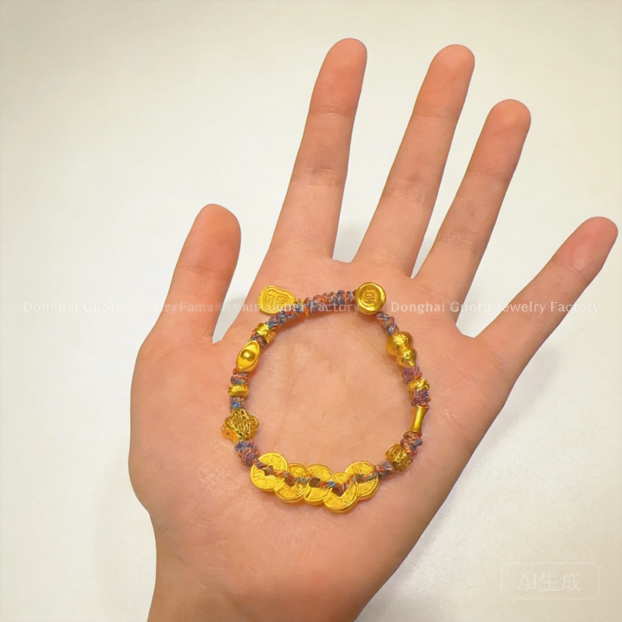 

24k Gold Plated Traditional Feng Shui Chinese Five Emperor Coins Braided Bracelet Lucky Wealth Blessing Adjustable Hand Rope Jew