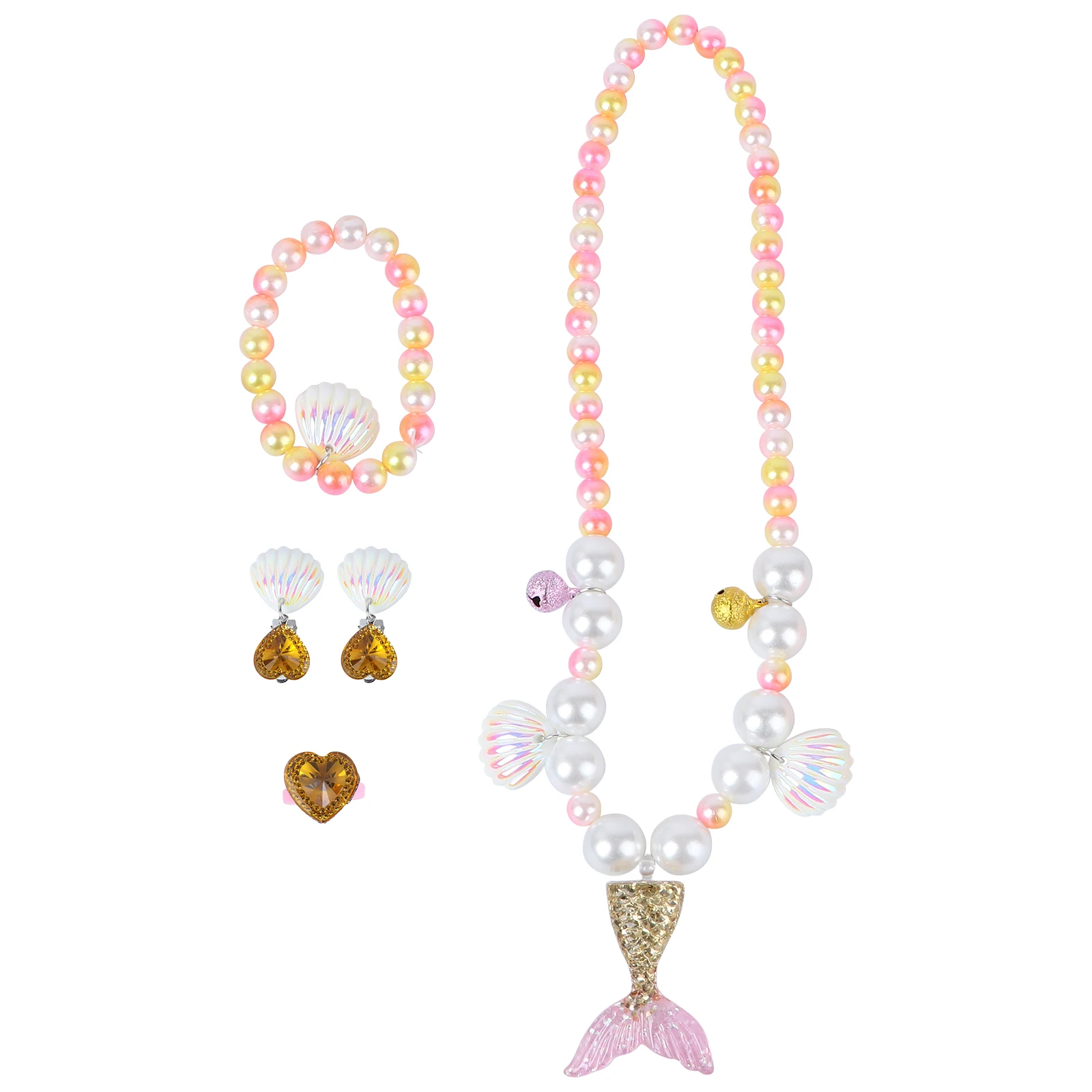 

1 set 1 Set Pearl Necklace Bracelet Baby Jewelry Set Mermaid Pendant Kids Ear Clip Party Wedding Gift Beauty