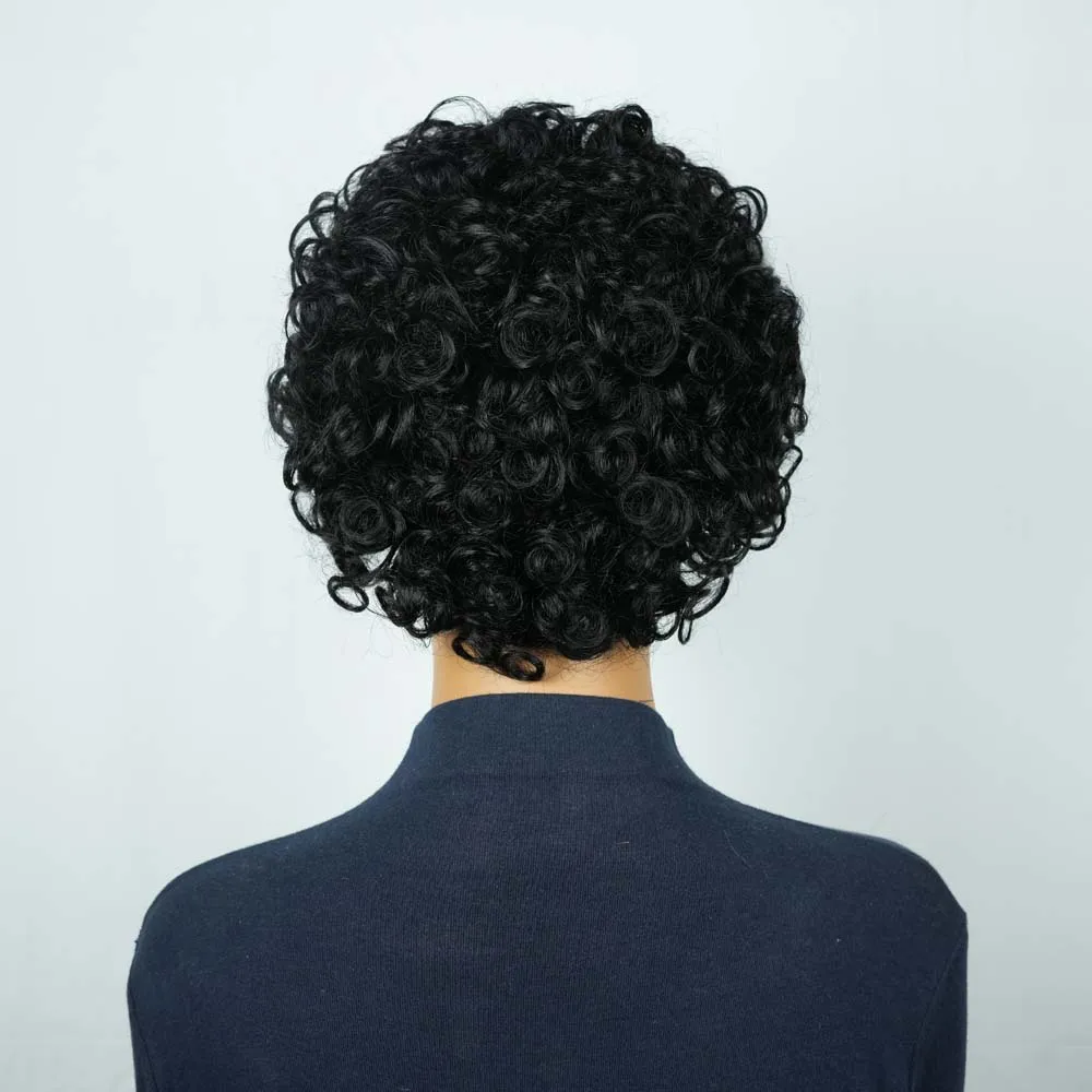 Krótkie kręcone peruki z ludzkich włosów dla czarnoskórych kobiet, kręcone peruki pixie cut z grzywką, peruki z włosów ludzkich Remy wykonane maszynowo do codziennego użytku.