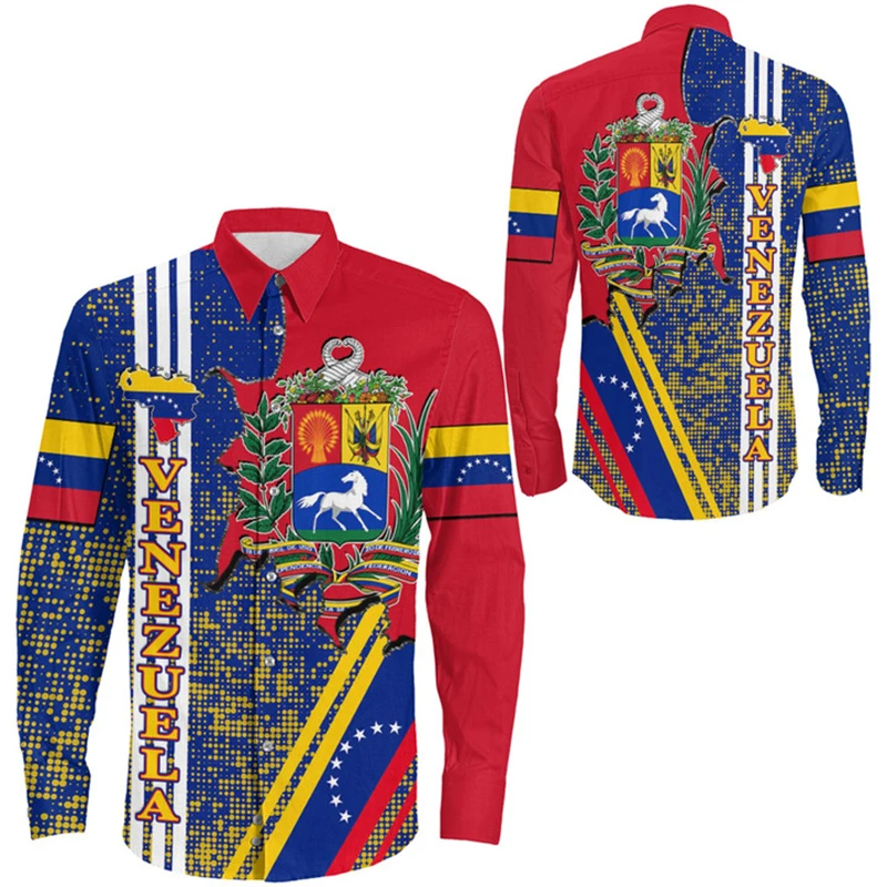 Venezuela Flag 3D Printed Shirts For Men Clothing Casual Venezuela National Emblem Graphic Long Sleeve Sports Blouse Lapel 2024