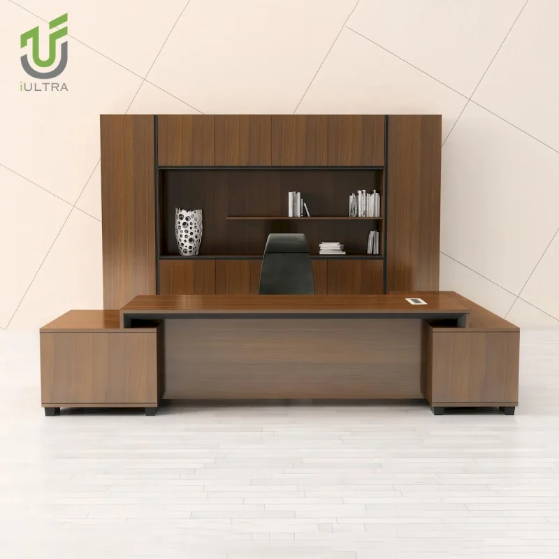 custom.IULTRA Large L-Shape Executive Desk Luxury Modern Office Furniture Set Durable Black CEO