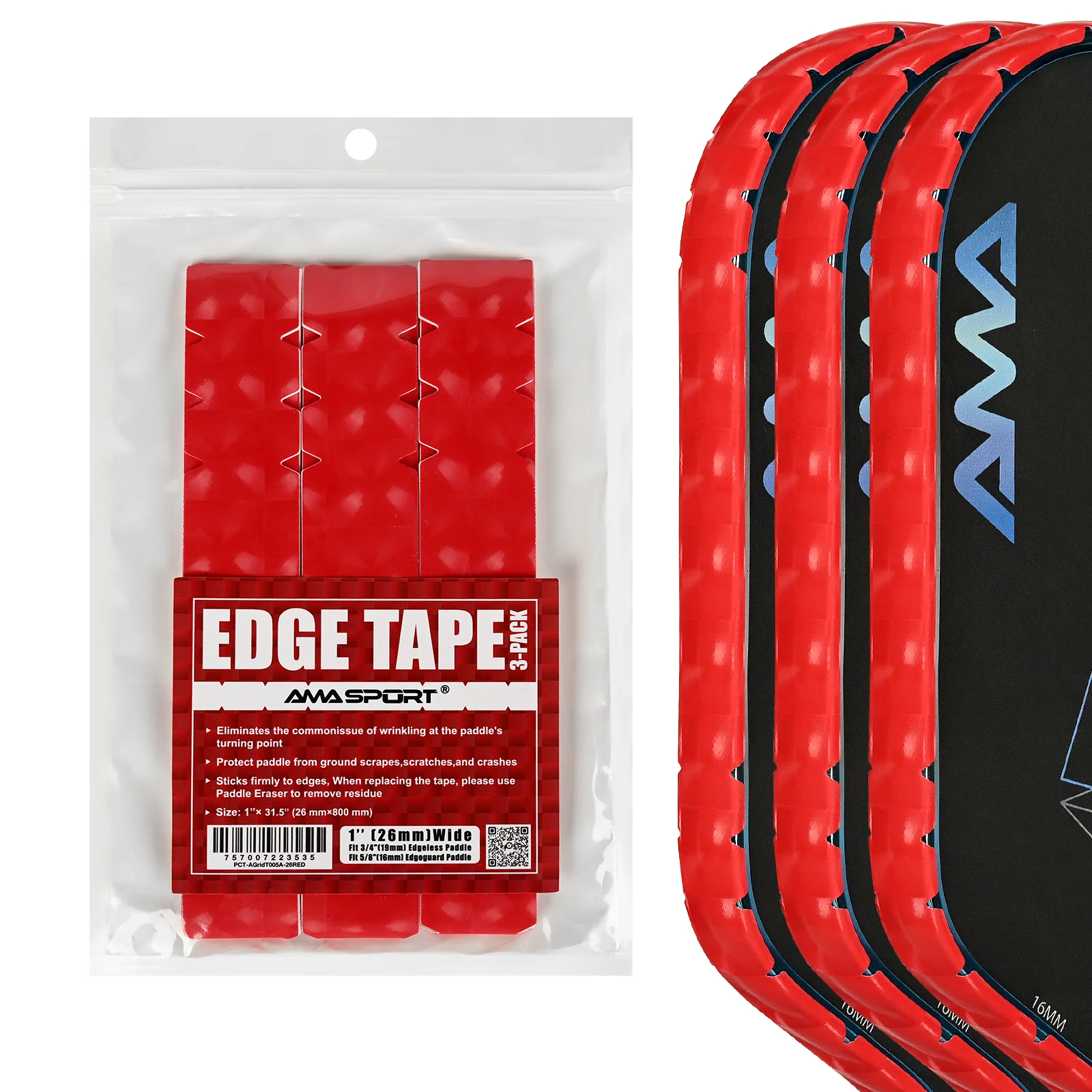 AMA SPORT New Pickleball Racket Edge Protective Tape Cat's Eye Pattern Edge Tape- Perfect Fit for Curved Racket Edges