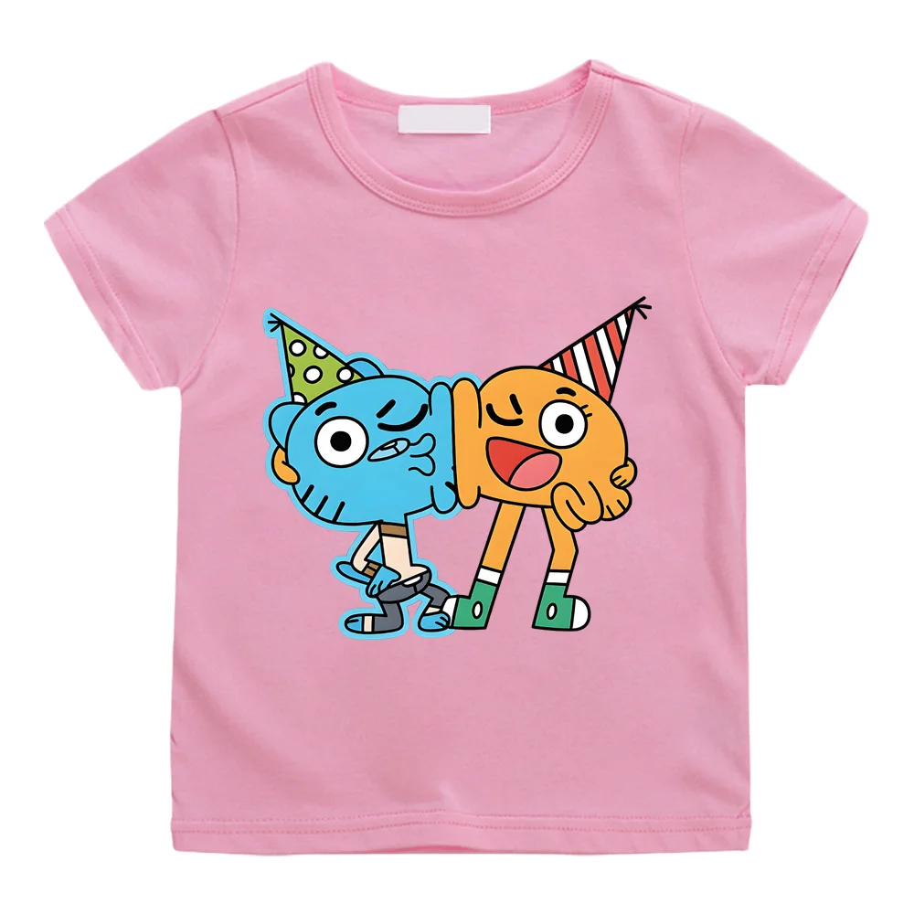 

Летняя детская футболка The Wonderfully Weird World of Gumball, футболка из 100% хлопка, футболки с графическим принтом в стиле Kawaii, футболки с мультяшным рисунком